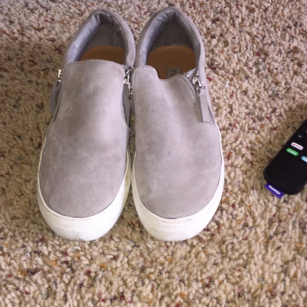 Grey suede platforms